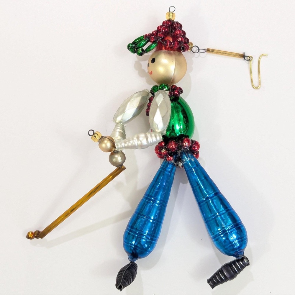 Vintage Mercury Glass Beaded Golfer Figural Christmas Ornament Czech Style 5.5"